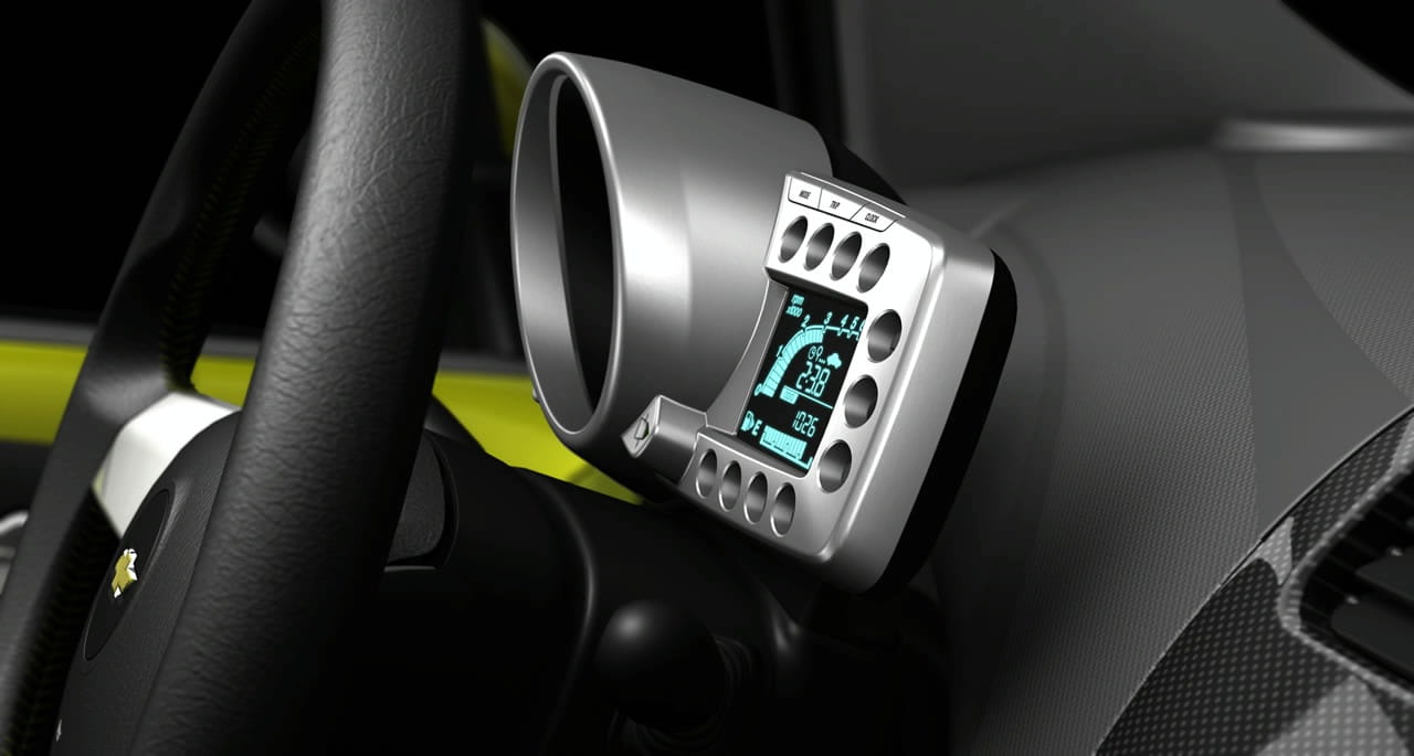 Vista del sistema de infotainment del Chevrolet Spark, con detalles en color acentuado.