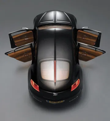 Vista superior del Bugatti Galibier con puertas abiertas.