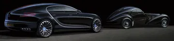 Vista lateral de la silueta del Bugatti Galibier en un ambiente nocturno.