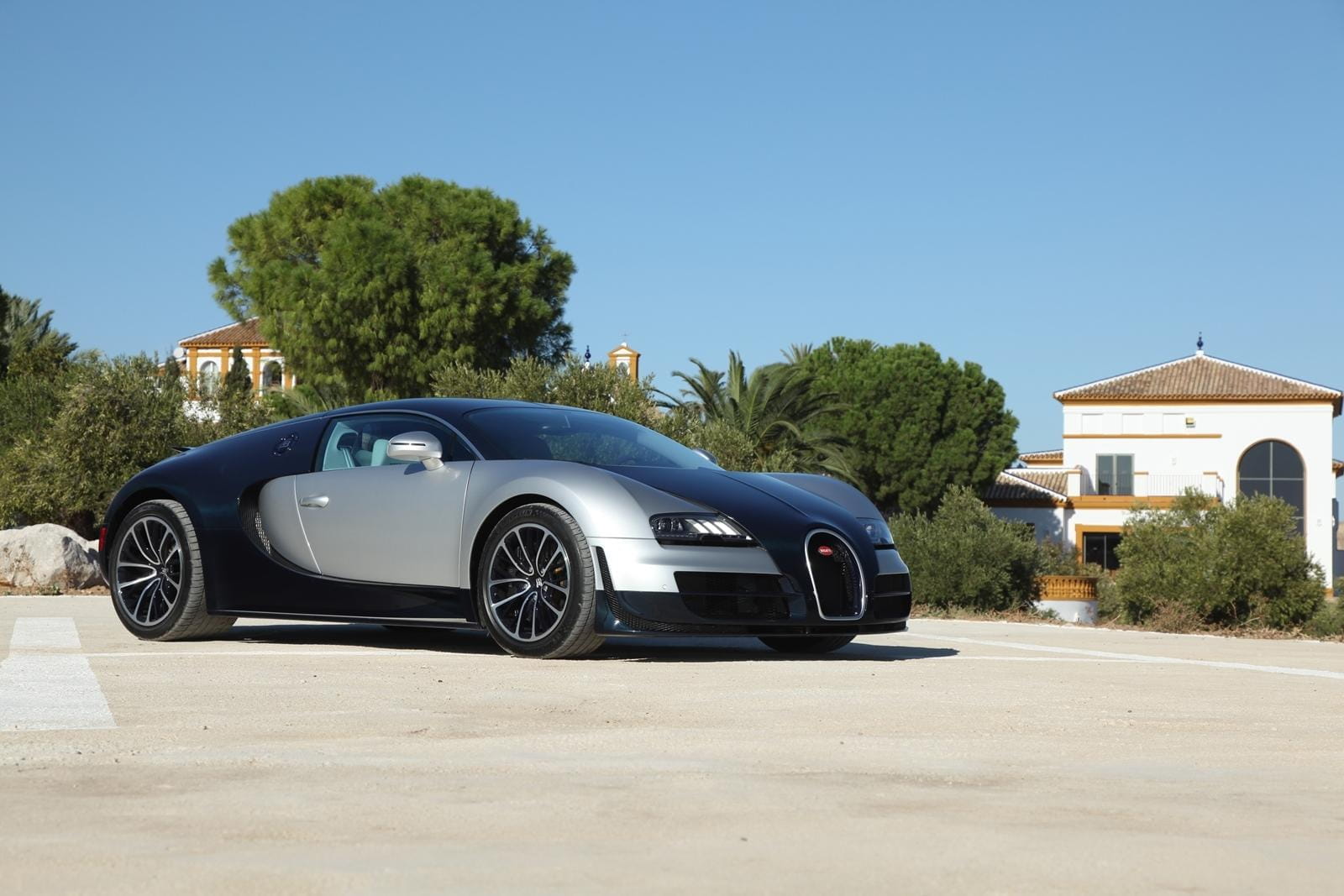 Vista lateral del Bugatti Veyron que muestra su perfil aerodinámico y diseño distintivo.