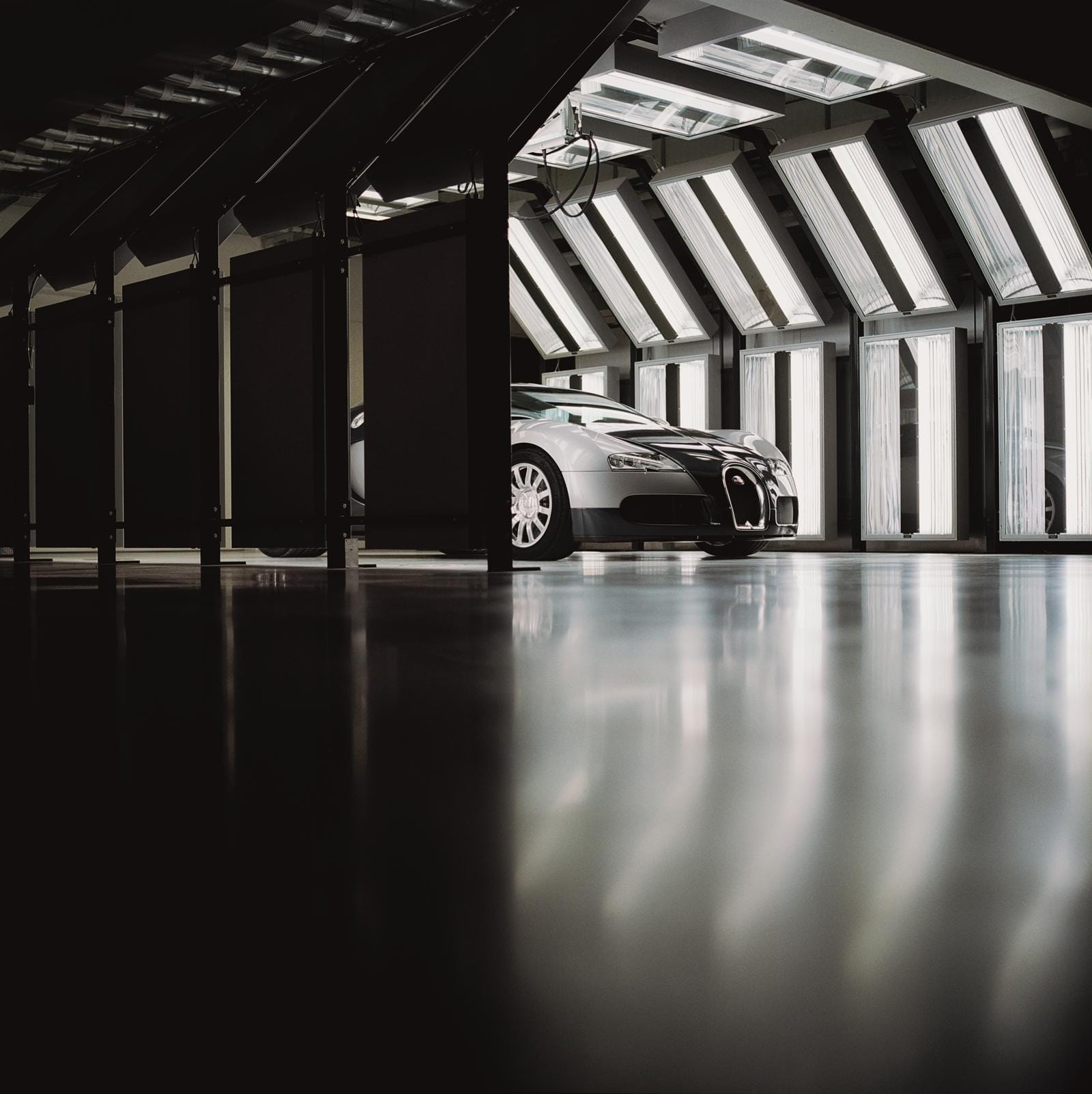 Perfil sombreado Bugatti Veyron reflejando su elegancia y potencia.