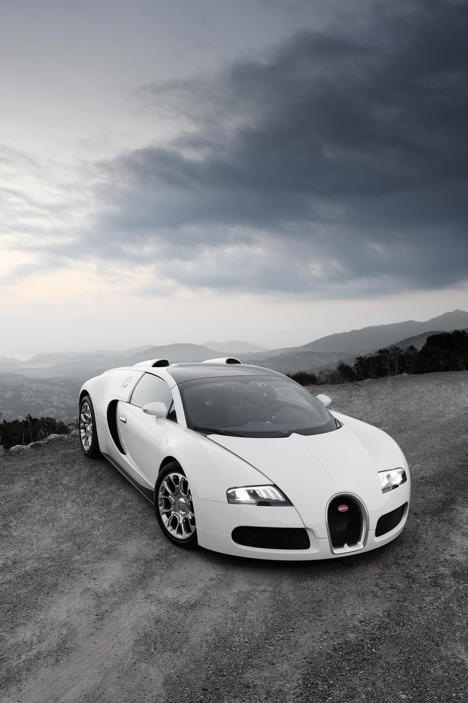Vista lateral del Bugatti Veyron destacando su línea aerodinámica y techo.