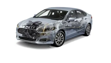 Vista de rayos X que muestra detalles internos del Ford Mondeo.