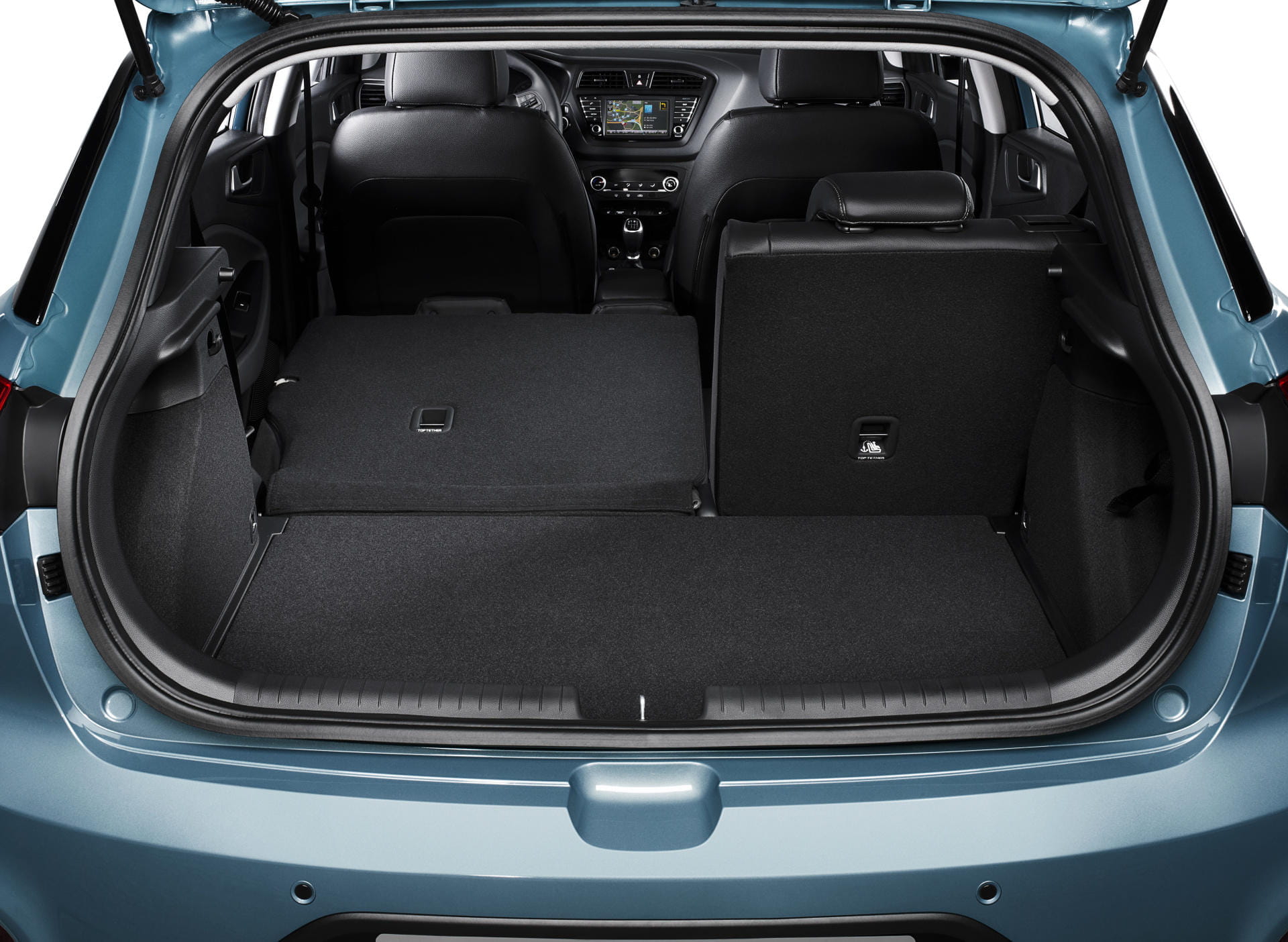 Espacioso maletero del Hyundai i20 con asientos abatibles para mayor capacidad.