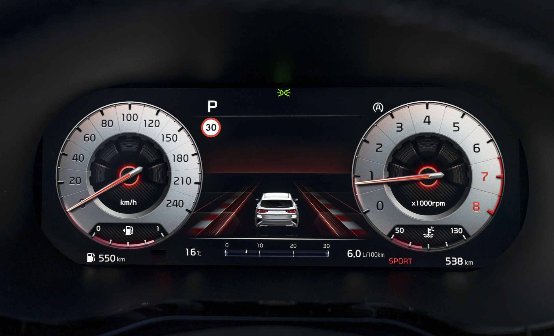 Vista del cuadro de instrumentos del Kia Ceed, con iluminación clara y detallada.