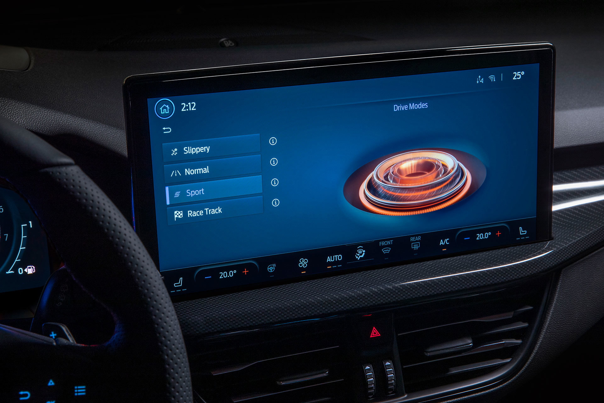 Vista del sistema de infotenimiento con pantalla táctil del Ford Focus.
