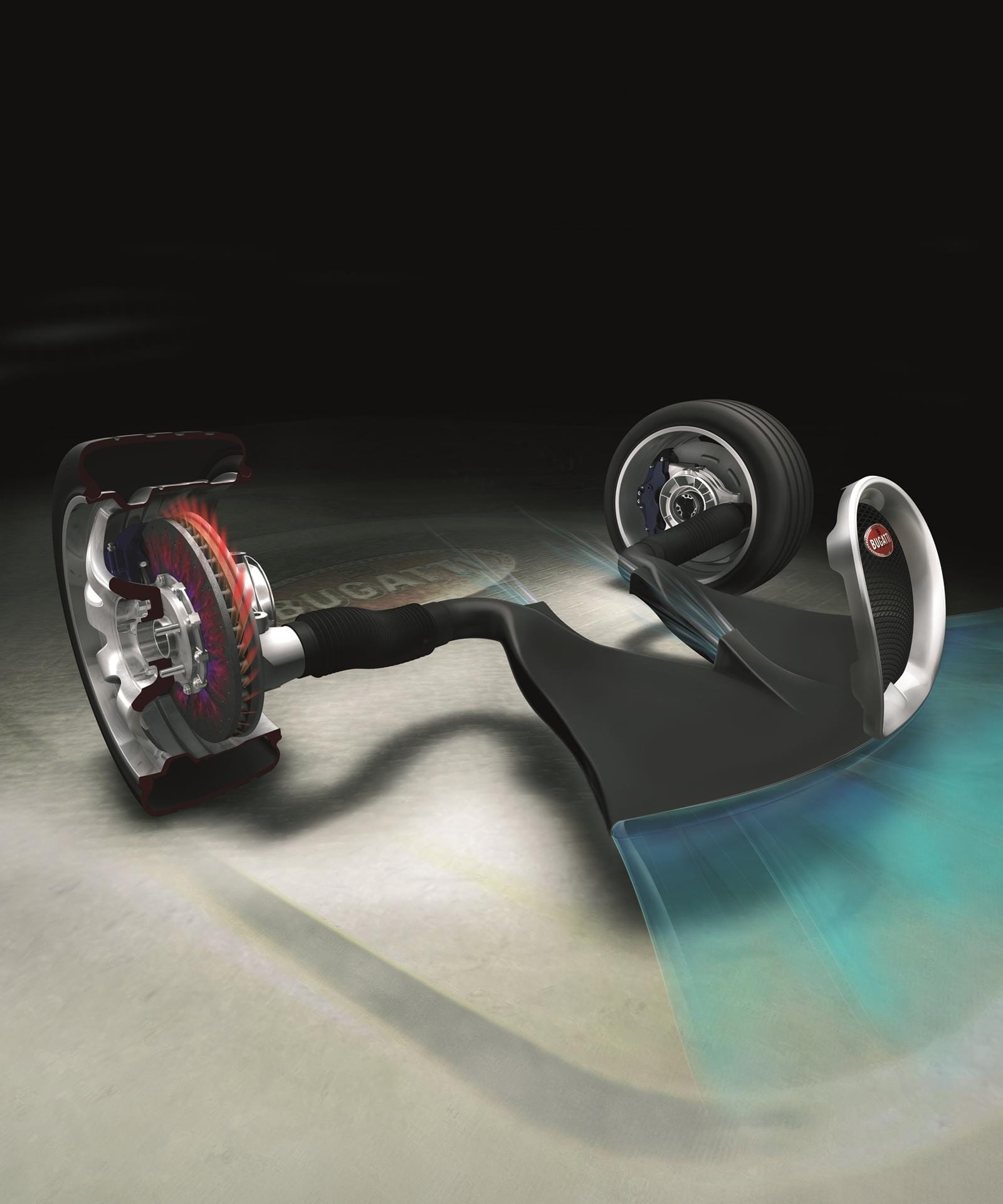 Vista del avanzado sistema de frenado del Bugatti Veyron.