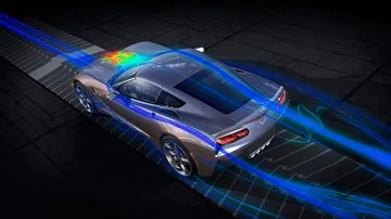 Imagen con análisis aerodinámico del Corvette mostrando flujos de aire.