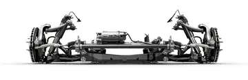 Vista del sistema de suspensión de un Corvette, mostrando su ingeniería y diseño.