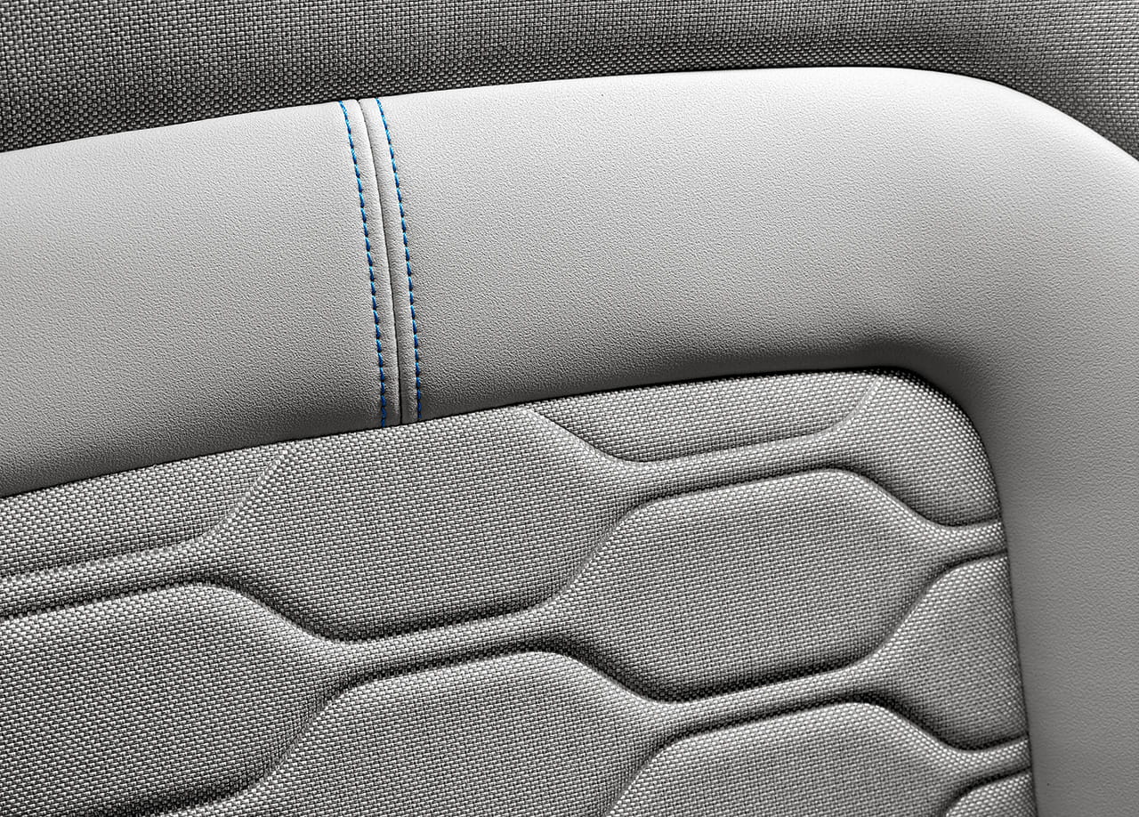 Primer plano del patrón y textura del asiento del BMW i3.