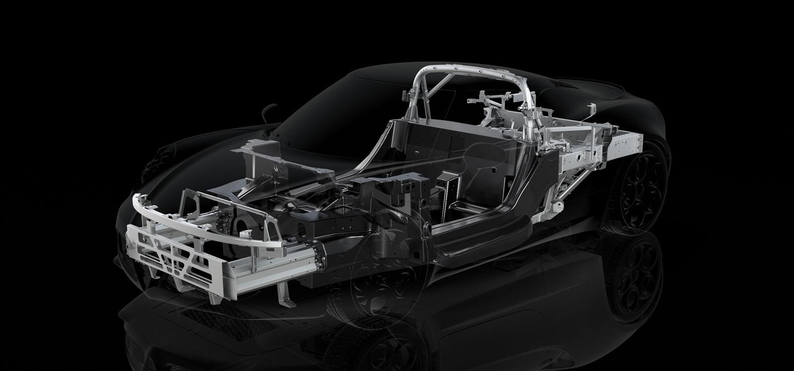 Estructura monocasco del Alfa Romeo 4C, mostrando su tecnología y diseño.