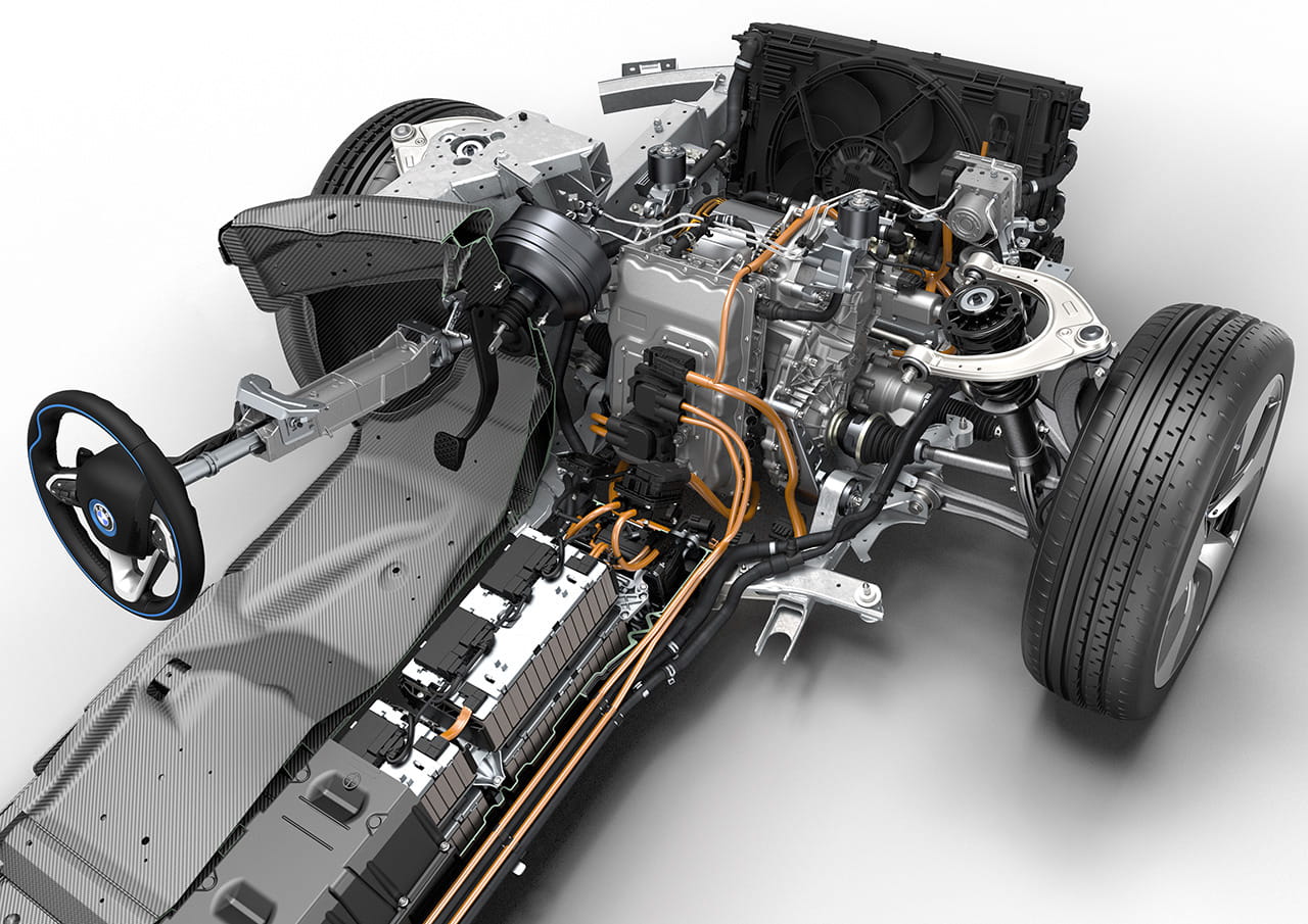 Vista técnica del sistema híbrido enchufable BMW i8