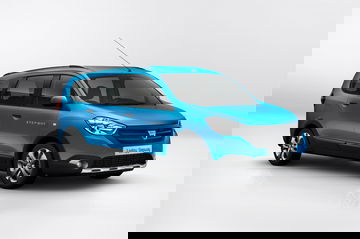 Vista lateral y delantera del Dacia Lodgy Stepway en color azul.