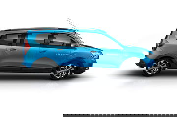 Lateral del Dacia Lodgy Stepway en color azul mostrando el diseño y llantas.