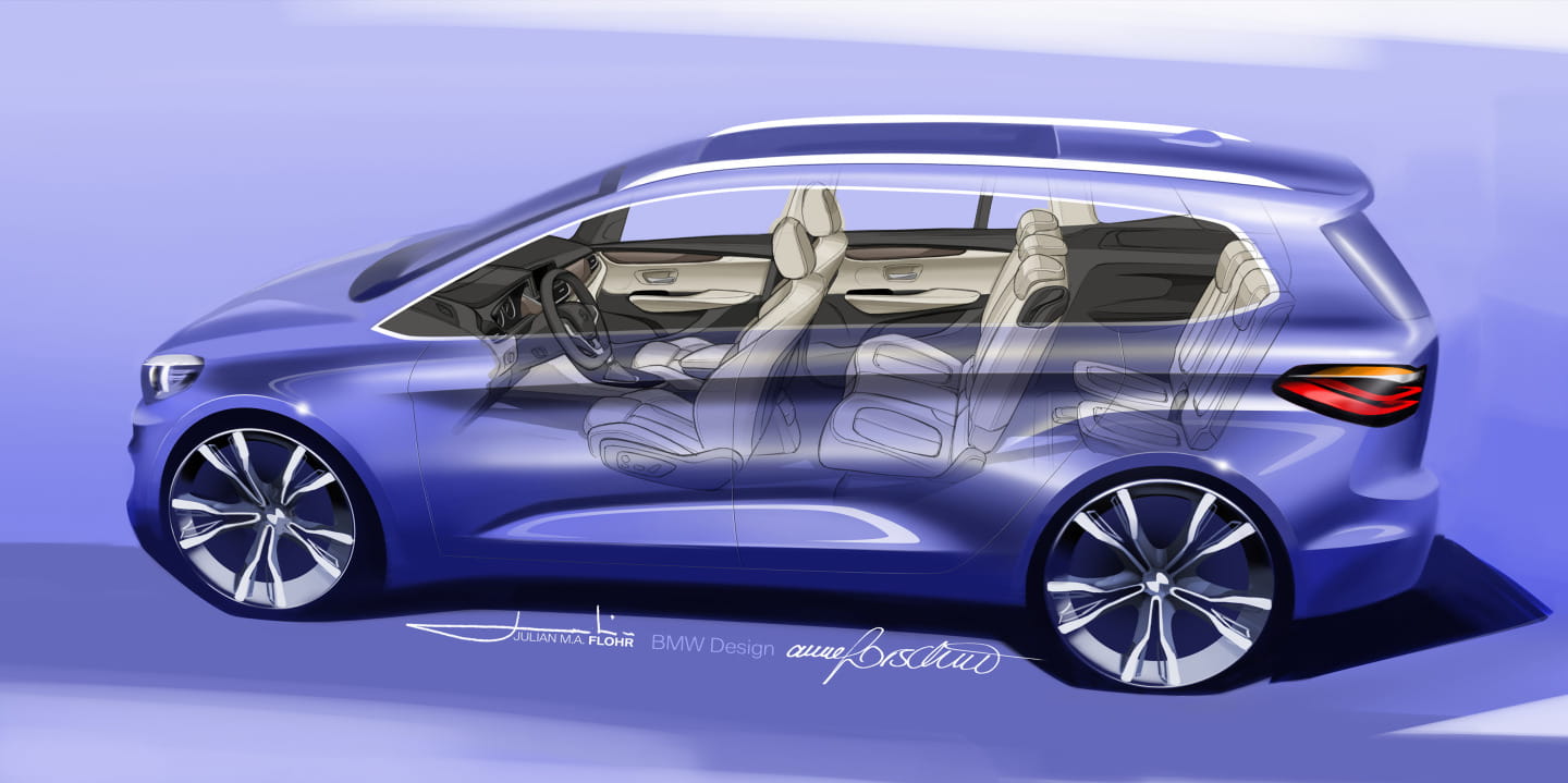Vista lateral BMW Serie 2 Gran Tourer destacando su elegante diseño.