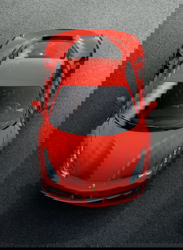 Vista superior del Ferrari 488 mostrando su icónico diseño y líneas aerodinámicas.