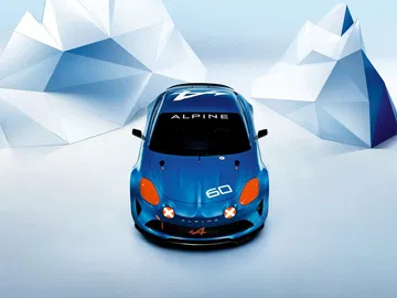 Vista frontal Alpine A120 destacando su diseño agresivo y luces LED.