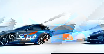 Vista lateral del Alpine A120, con decoración del 60 aniversario.