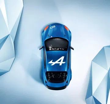 Vista aérea del Alpine A120 mostrando su distintivo techo.