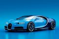 Vista lateral del Bugatti Chiron en color azul destacando su diseño aerodinámico.