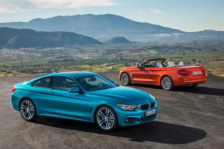Vista trasera y lateral del BMW Serie 4, destacando su diseño deportivo y líneas elegantes.