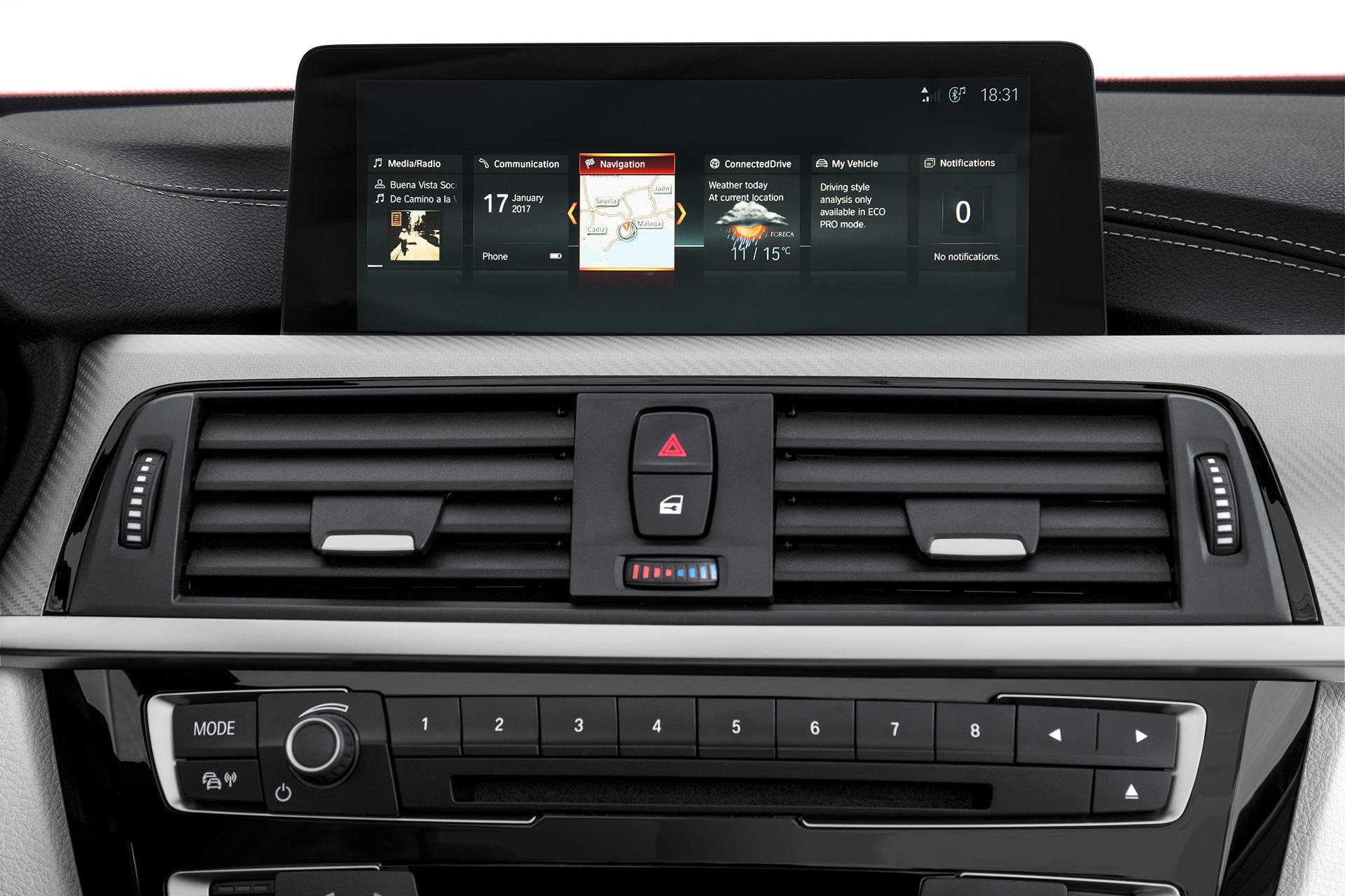 Vista detallada del sistema de infotainment de un BMW Serie 4.