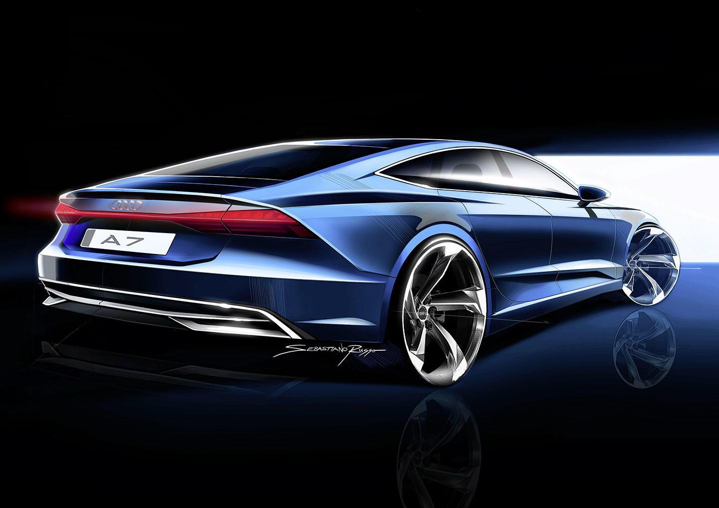 Vista trasera y lateral que resalta las líneas elegantes del Audi A7 Sportback.