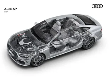 Vista técnica del habitáculo y asientos del Audi A7.