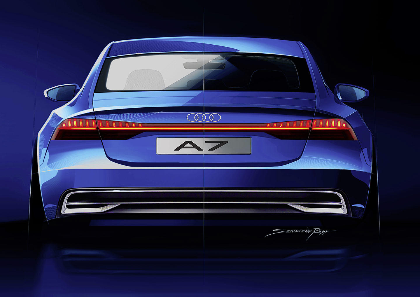 Vista trasera del Audi A7 Sportback destacando su diseño de iluminación.