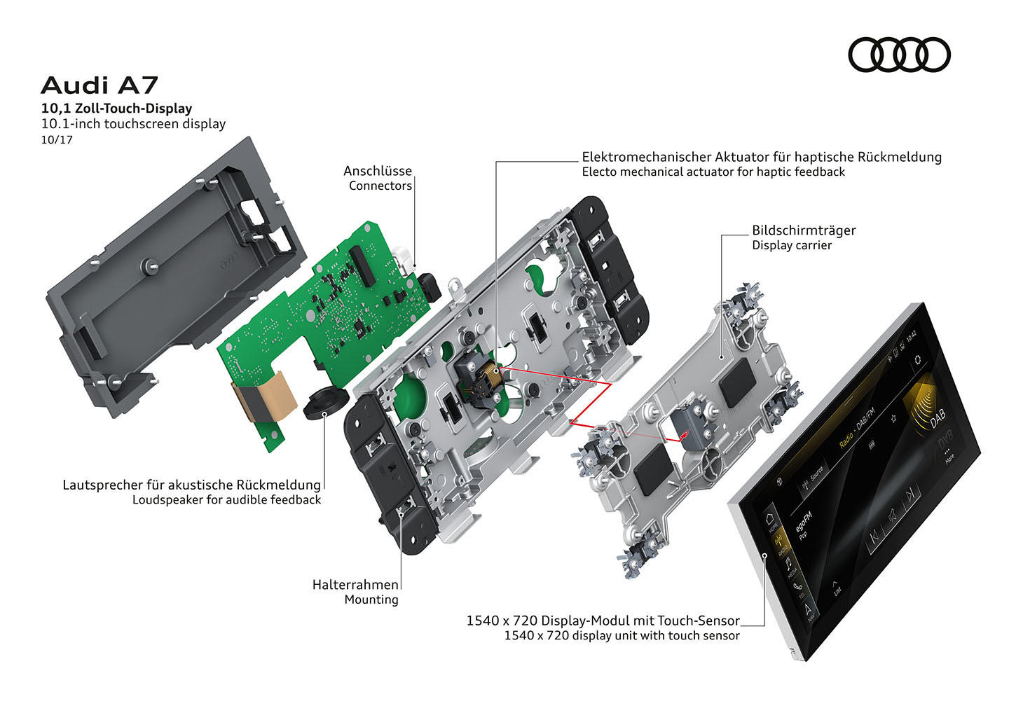 Despiece detallado del instrumental del Audi A7 Sportback.
