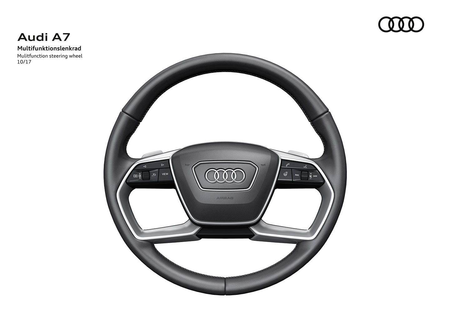 Vista frontal del volante multifuncional del Audi A7 Sportback.