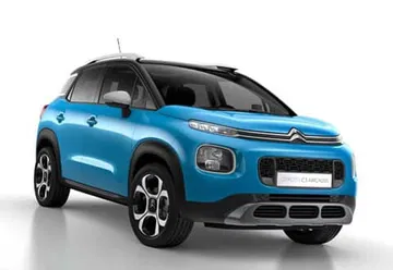Vista frontal y lateral del Citroën C3 Aircross en color azul.
