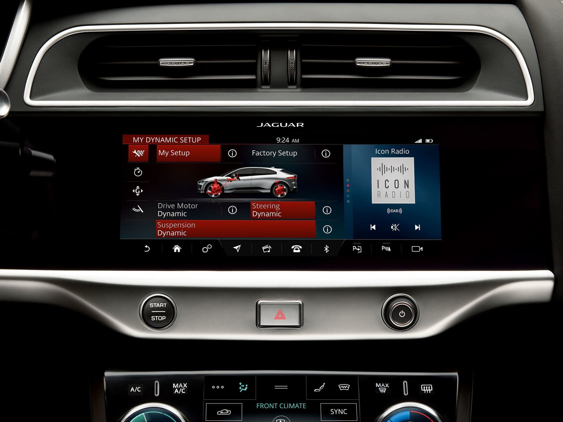 Vista lateral parcial del Jaguar I-PACE en color rojo.