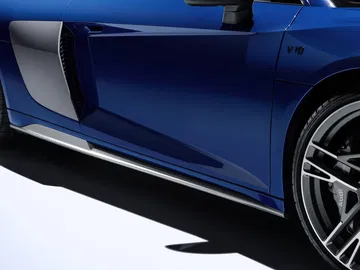 Vista de la línea dinámica lateral y las llantas del Audi R8.