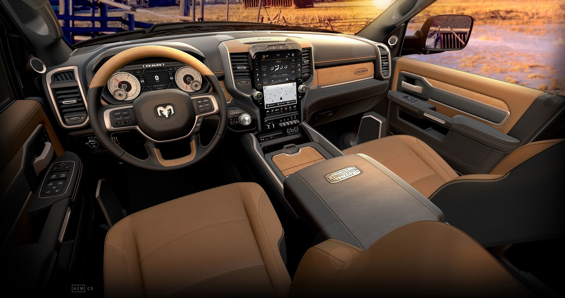 2019 Ram Heavy Duty Longhorn Cattle Tan Black 12 Inch Screen