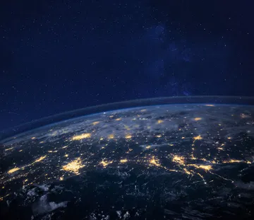 Night View Of Planet Earth From Space, Beautiful Background With Lights And Stars, Close Up, Original Image Furnished By Nasa