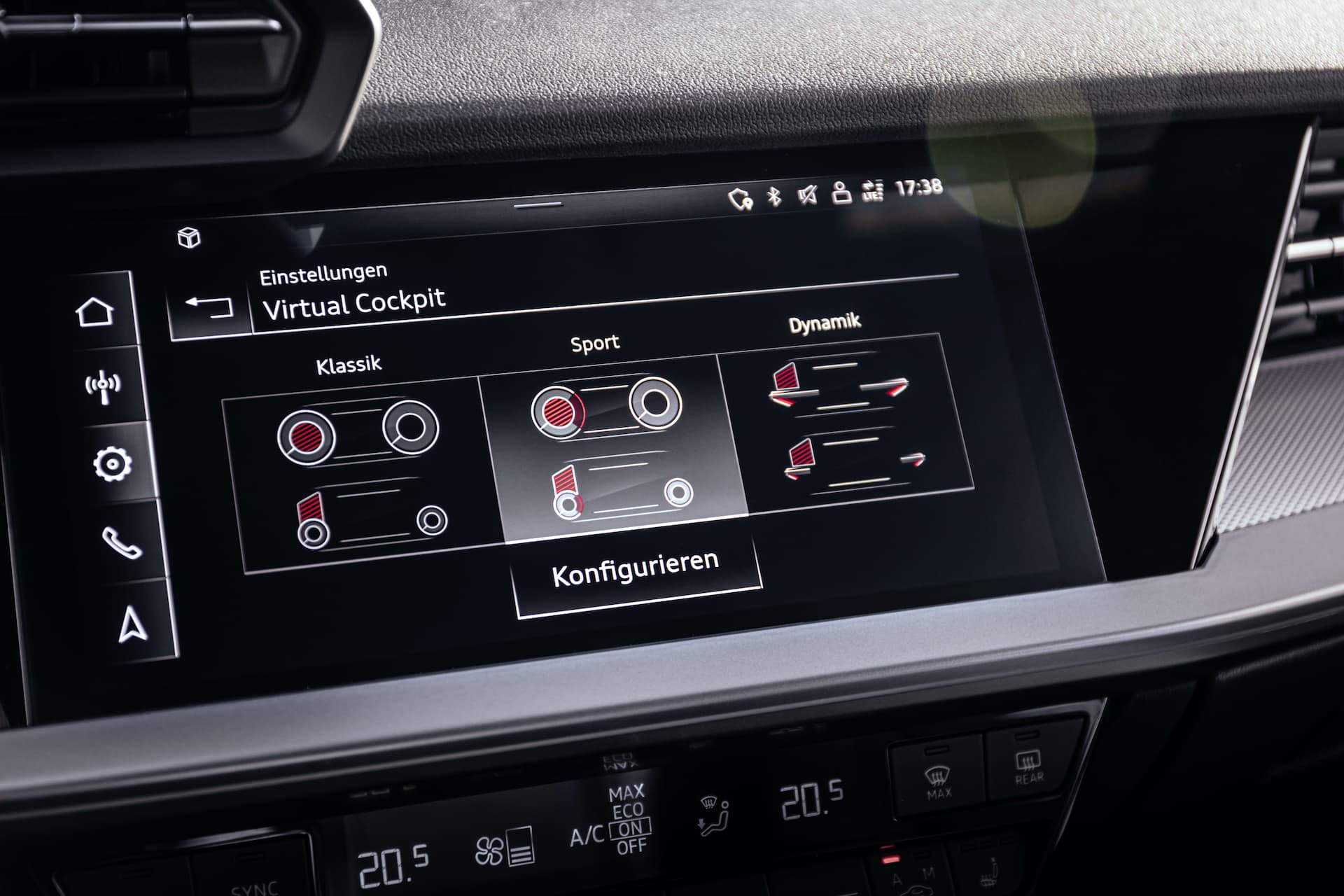 Vista del sistema de infoentretenimiento del Audi A3 Sportback.