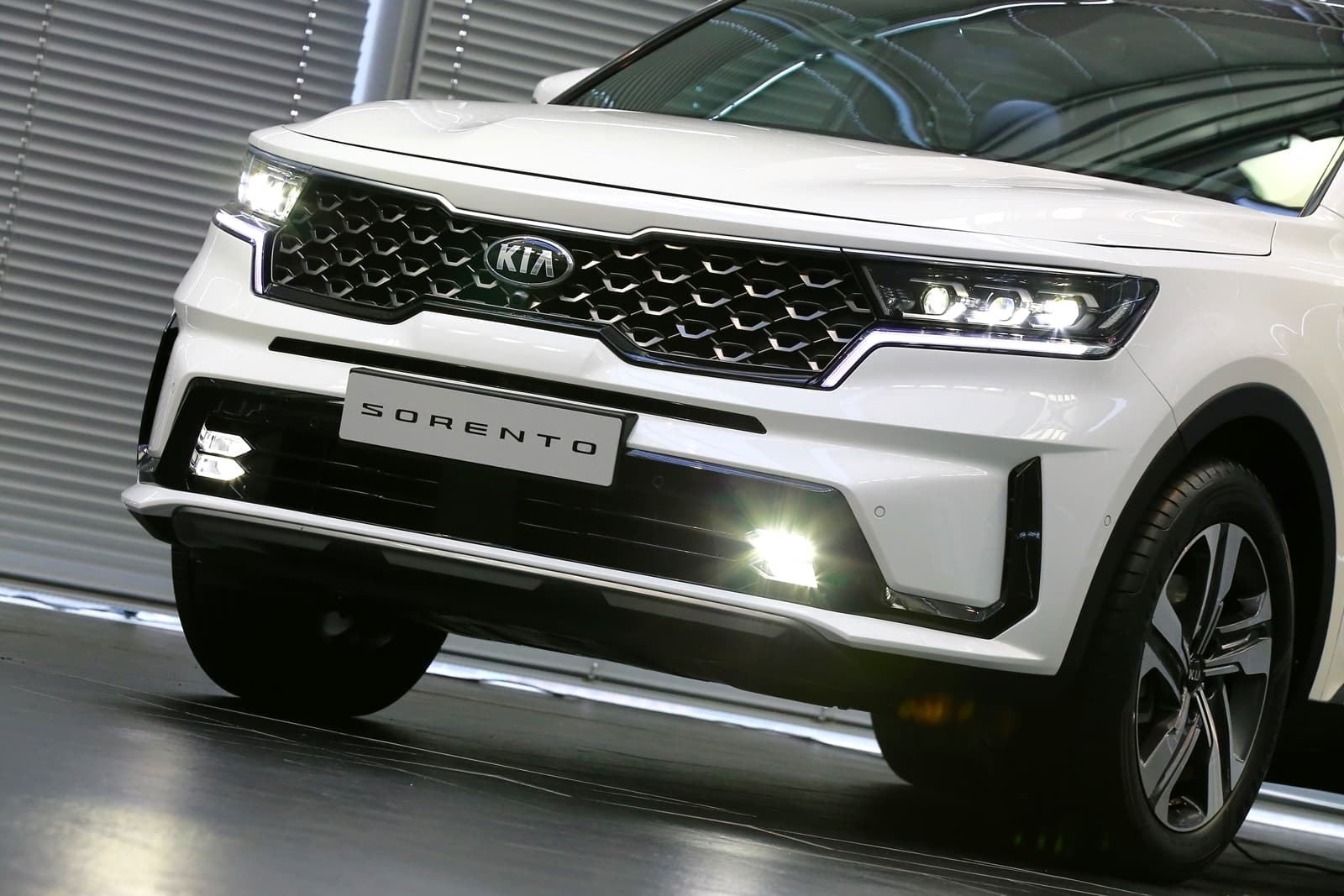 Fascia delantera destacando parrilla y faros del Kia Sorento