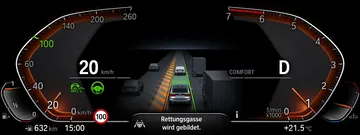 Panel de instrumentos digital con visualización de asistencia de conducción.