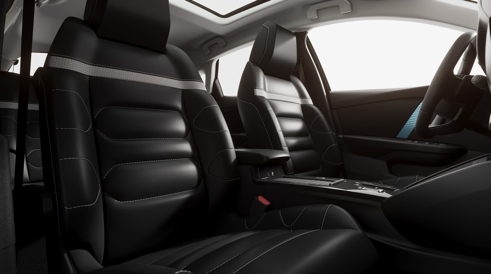 Vista de los asientos de cuero del Citroën C4, con detalle en la costura y acabados.
