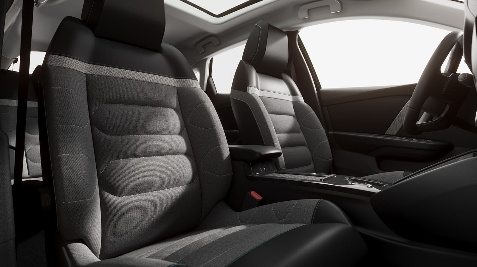 Confortables asientos de cuero del Citroën C4, destacando su diseño ergonómico.