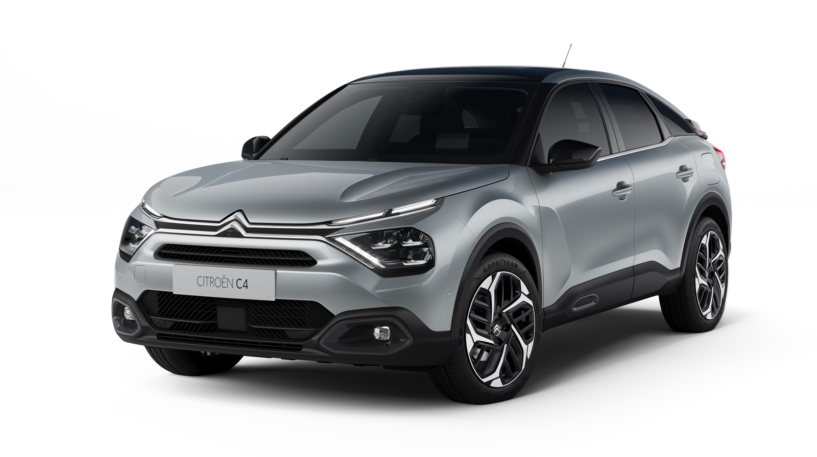 Vista angular delantera del Citroën C4, destacando su diseño moderno.