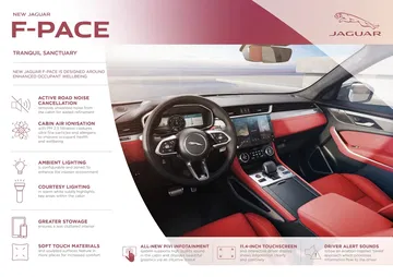 Vista lateral del habitáculo con asientos en cuero rojo y negro del Jaguar F-PACE.