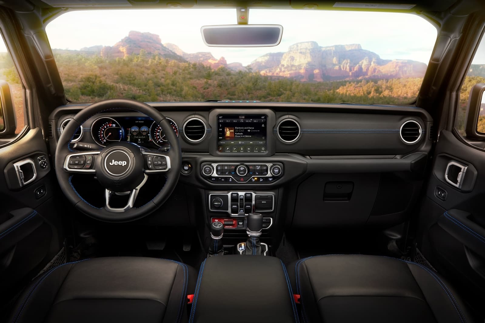 Interior Of The 2021 Jeep® Wrangler Rubicon 4xe Includes Surf Bl