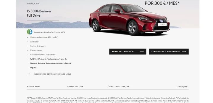 Financiar Compra Coche Nuevo Oferta Lexus Is 300h