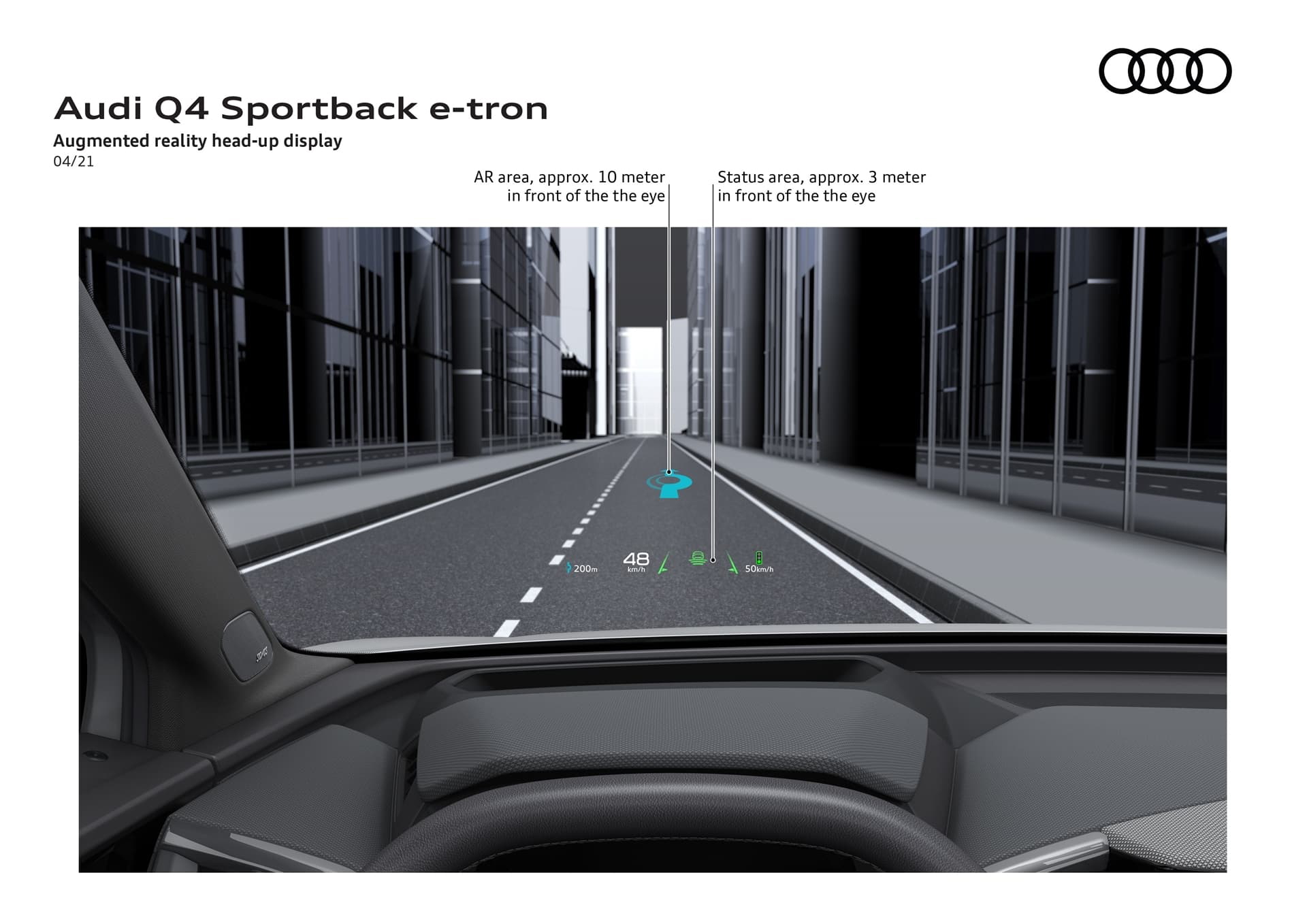 Vista del sistema de navegación en el cuadro de instrumentos del Audi Q4 e-tron.