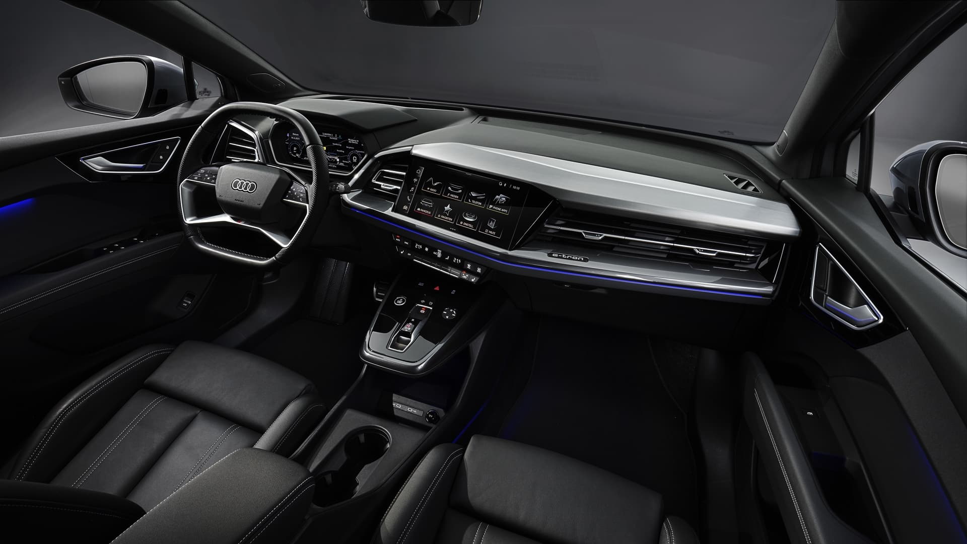 Vista del avanzado cuadro de instrumentos del Audi Q4 e-tron.