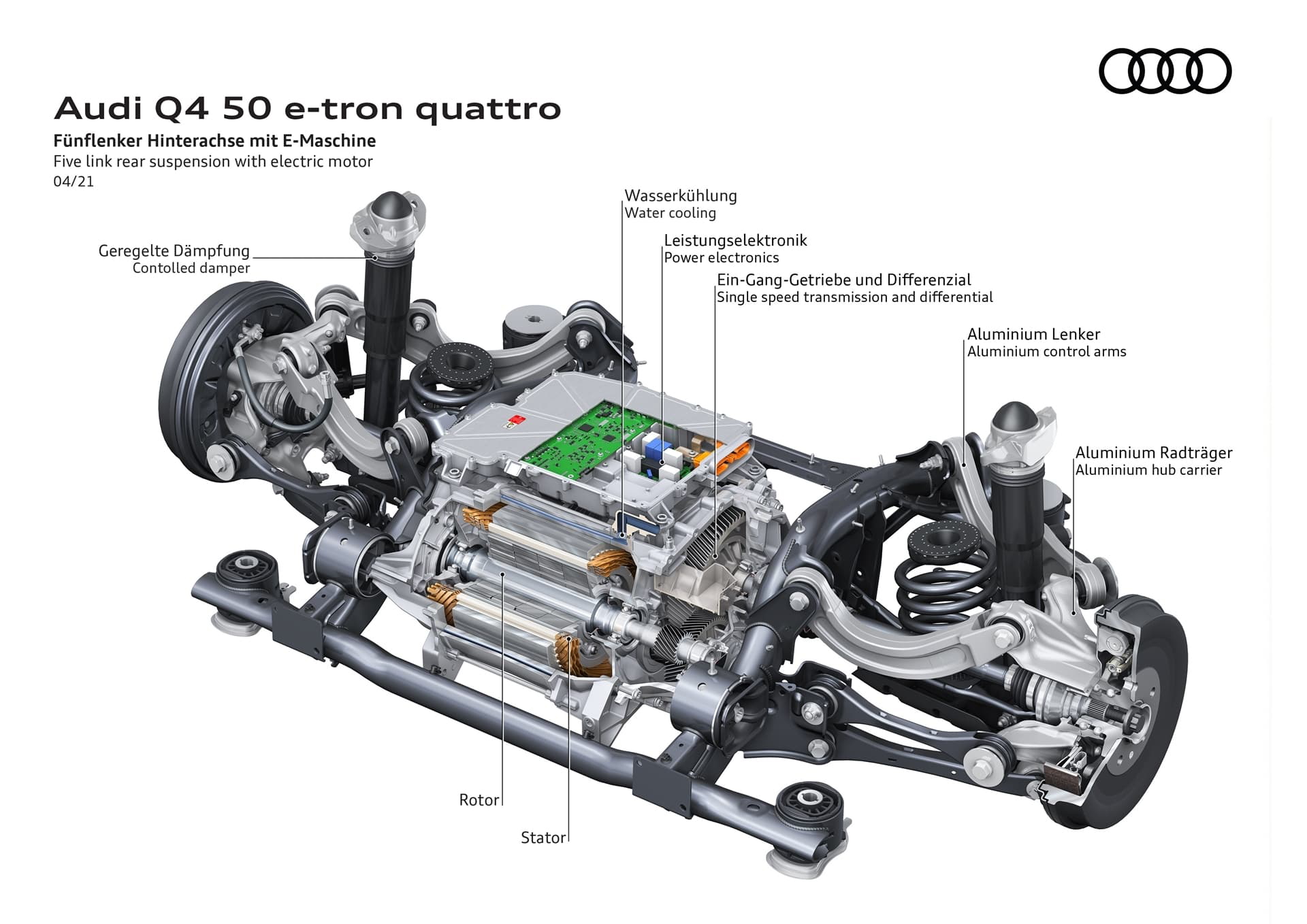 Vista detallada del tren motriz del Audi Q4 e-tron.