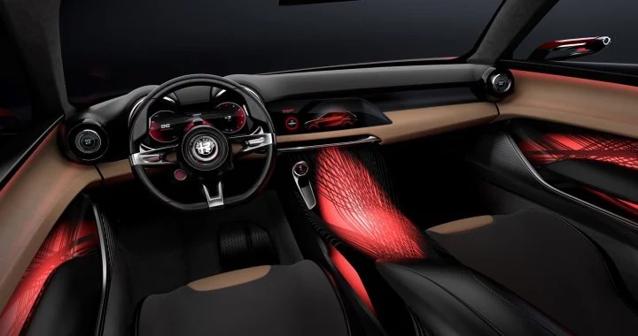 Vista del volante y detalles del acabado del Alfa Romeo Brennero.