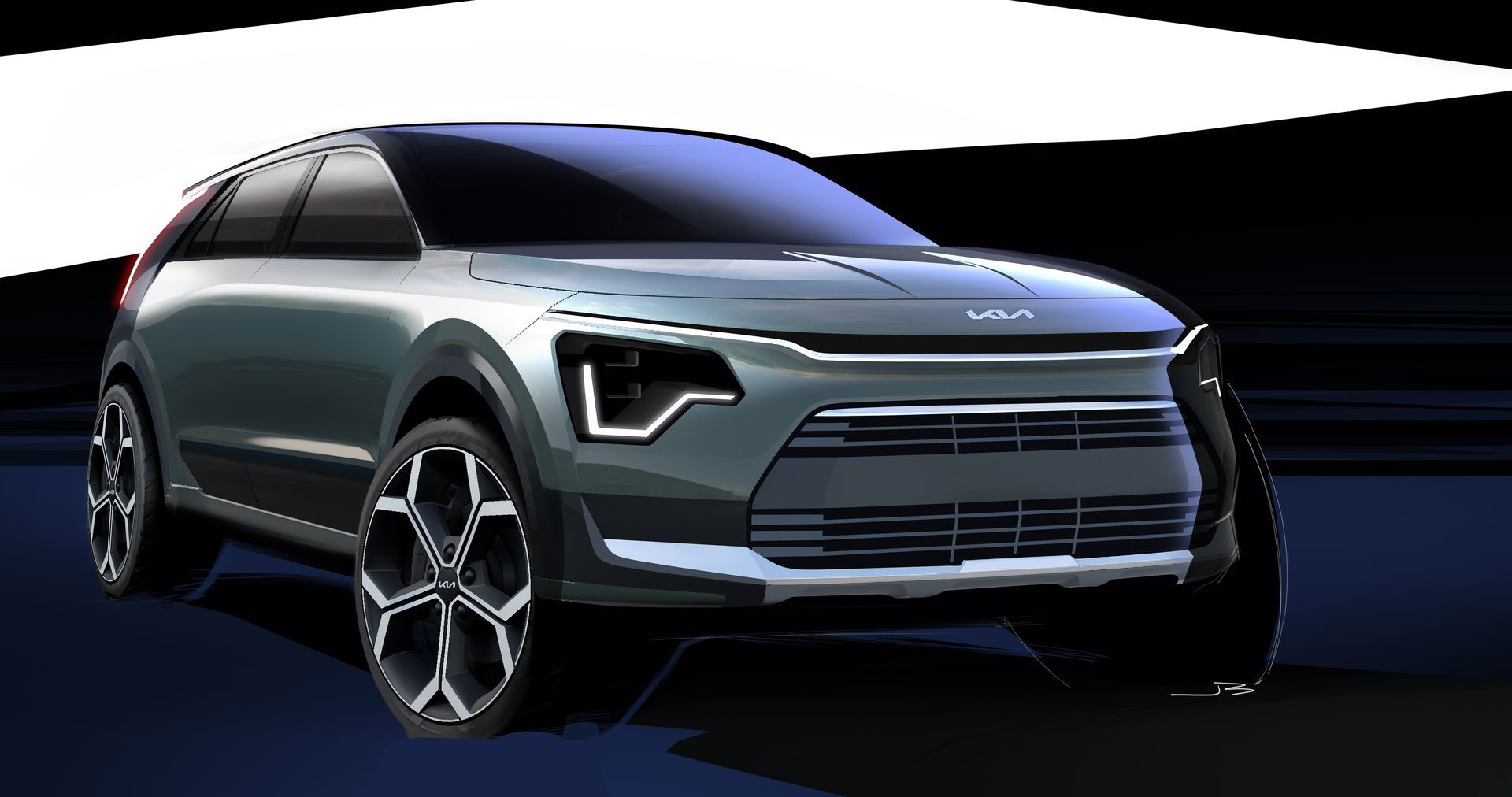 Vista angulada del Kia Niro mostrando diseño frontal y lateral.